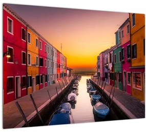 Kép - Naplemente, Burano sziget, Velence, Olaszország (üvegen) (70x50 cm)