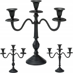 Gyertyatartó Kandeláber Fekete Fém Állvány 3 karos Gyertyatartó Asztal