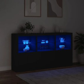 fekete tálalószekrény LED-világítással 181,5 x 37 x 100 cm