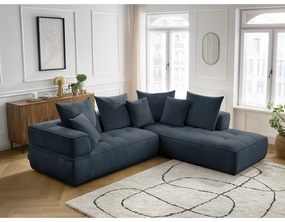 Sötétkék zsenília sarokkanapé (jobb oldali-L alakú) Whesley – Bobochic Paris