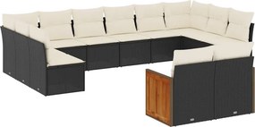 vidaXL 12 részes fekete polyrattan kerti ülőgarnitúra párnákkal