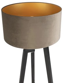 Állólámpa háromlábú fekete homokszínű árnyékolóval és arany színű 50 cm - Puros