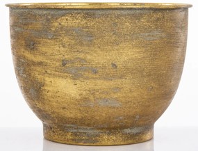 Antique óarany kerek koptatott fém virágtartó kaspó 15x21x21cm