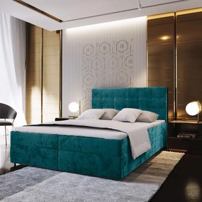 AKCIÓ Kárpitozott boxspring ágy GLORIEN VELVET 180x200 cm türkiz II. osztály Matrac: Bonell rugós matrac