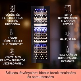 Klarstein Vinsider 89 Trio, beépített borhűtő, 5 - 18 °C, érintőképernyős vezérlőpanel, fa polcok