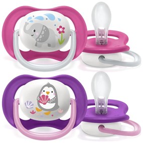 AVENT Cumi Ultra Air Állatok, 6-18m - Elefánt / pingvin, rózsaszín / halványlila