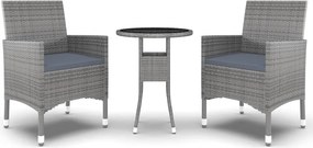 vidaXL 3 részes szürke polyrattan kerti étkezőgarnitúra