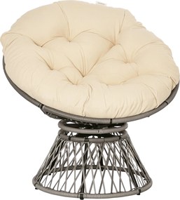 Outsunny Papasan Szék Kosár Szék Párnával 360 Fokos Rattan Bézs B87 x D97 x H86 cm | Aosom