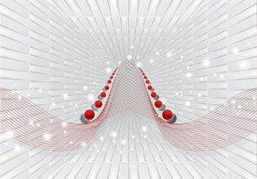 Tapéta Absztrakt 3D piros-fehér gömbök vonalak modern 208x146 +ragasztó