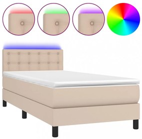 vidaXL cappuccino színű műbőr rugós ágy matraccal és LED-del 90x200 cm