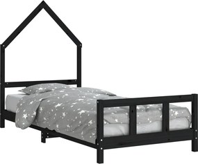 vidaXL fekete tömör fenyőfa gyerekágykeret 90 x 200 cm