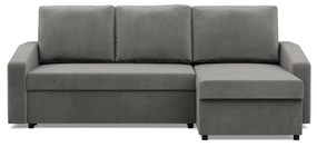 Zeus sarokkanapé, 2 ágyneműtartóval, döntött kartámasz, bársony, univerzális oldal, bonell töltet, világosszürke