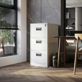 Fém irattartó szekrény, 3 fiókos SARA V3, 460 x 1020 x 620 mm, fehér