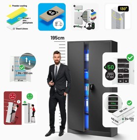 Fém iratszekrény JAN H, 900 x 1950 x 400 mm, antracit