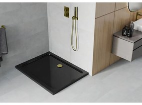 Mexen SLIM - Négyszögletű zuhanytálca 100x80x5cm + arany szifon, fekete, 40708010G