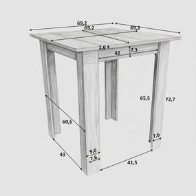 Négyzet alakú LEVI étkezőasztal sonoma tölgy színben