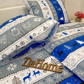 Pamut lepedők Karácsonyi kék Christmas lepedők TiaHome - 1x Párna 90x70cm, 1x Paplan 140x200cm
