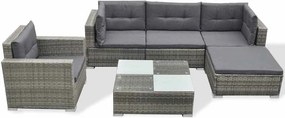 vidaXL 6-részes szürke polyrattan kerti bútorszett párnákkal