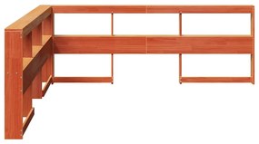 Könyvespolc fejtámla L-alakú viaszbarna 200 cm tömör fa fenyőfa