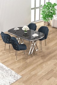 Zae étkezőgarnitúra, fekete márvány-króm, 168 cm – TR240CHR3079