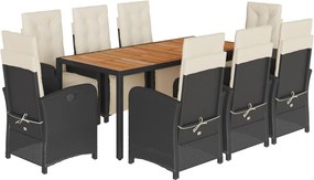 vidaXL 9 részes fekete polyrattan kerti étkezőgarnitúra párnákkal
