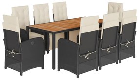 vidaXL 9 részes fekete polyrattan kerti étkezőgarnitúra párnákkal