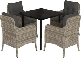 vidaXL 5részes világosszürke polyrattan kerti étkezőgarnitúra párnával