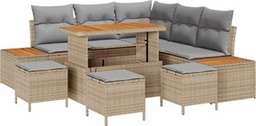 vidaXL Kerti Kanapé Szett 9 pcs Bézs polirattan