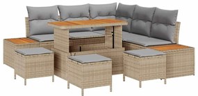 vidaXL Kerti Kanapé Szett 9 pcs Bézs polirattan