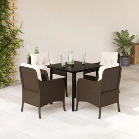 5 részes barna polyrattan kerti étkezőgarnitúra párnákkal