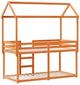 viaszbarna tömör fenyőfa ágy emelettel és tetővel 75 x 190 cm