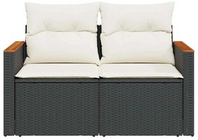 2 személyes fekete polyrattan kerti kanapé párnával