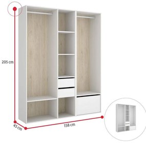 SUITA 3 nyitott szekrény, 158x205x45, fehér/természetes
