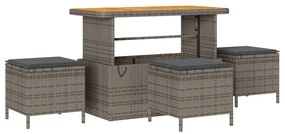 14 darabos kerti sofa szett párnákkal szürke poli rattan akác, 4 darabos kerti étkező szett párnákkal szürke poli rattan akác
