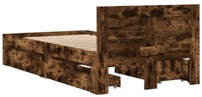 füstös tölgyszínű szerelt fa ágykeret fejtámlával 90 x 200 cm