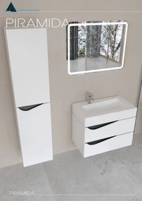 Piramida EURIDIKA fali fürdőszobabútor - műmárvány mosdóval -2 fiókos -ALPINFEHÉR-FEKETE-70x41x56 cm