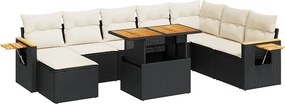 vidaXL 9 részes fekete polyrattan akácfa kerti ülőgarnitúra párnákkal