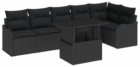 vidaXL Kanapé Szett párnával 7 pcs Fekete Poli rattan