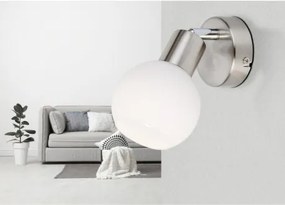 Globo 871601016X Fali spotlámpa fém nikkel matt, üveg fehér matt, mozgatható, forgatható, HxSzxM: 100x120x120mm, 1x E14 LED 5W 230V izzóval, 430lm kimenet, 3000K