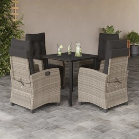 5részes világosszürke polyrattan kerti étkezőgarnitúra párnával