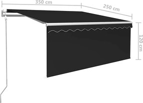 Szürke redőnyös, LED-es, szélérzékelős napellenző 3,5x2,5 m