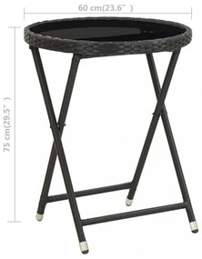 fekete polyrattan és edzett üveg teázóasztal 60 cm