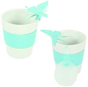 Porcelán bögre SILICONE BUTTERFLY teaszűrővel 280 ml, zöld