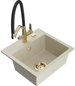 Mexen Milo egykamrás gránit mosogató Duo konyhai csapteleppel, bézs - 6505-69-671701-57-G
