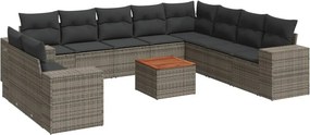 vidaXL 11 részes szürke polyrattan kerti ülőgarnitúra párnákkal