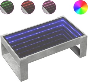 vidaXL betonszürke végtelen hatású LED-es dohányzóasztal 90x53x30 cm