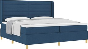 vidaXL Boxrugós ágy matracmal fejtámlával Kék 200 x 200 cm szövet