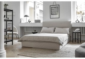 Bézs kárpitozott franciaágy tárolóhellyel ágyráccsal, 140x200 cm Sleepy Luna – Miuform