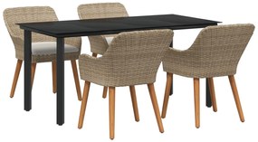 vidaXL Kert étkező szett párnával 5 pcs Bézs polirattan