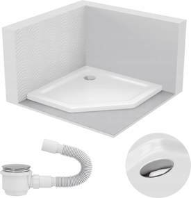 Zuhanytálca ötszögletű 80x80 Slim alacsony 5 CM fehér szifon